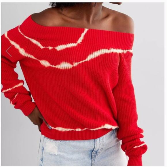 BUCKLE Gilded Intent Knit Sweater Size XS Red White Boho 100% Cotton Holiday XS - Picture 1 of 7